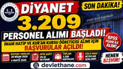Diyanet 3.209 Personel Alımı Başladı! İmam Hatip ve Kur’an Kursu Öğreticisi Alımı İçin Başvurular Açıldı