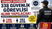 Diyanet 338 Güvenlik Görevlisi Alımı Yapacak! Başvurular İçin Tarih Açıklandı