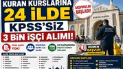 Diyanet’e Bağlı Kur’an Kurslarına KPSS’siz 3 Bin İşçi Alımı Başladı! 24 İlde Başvurular Alınıyor