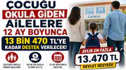 Çocuğu Okula Giden Ailelere 12 Ay Boyunca 13 Bin 470 TL'ye Kadar Destek Verilecek