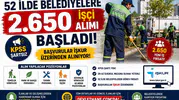 52 İlde Belediyelere KPSS Şartsız 2 Bin 650 İşçi Alımı Başladı! Başvurular İŞKUR Üzerinden Alınıyor
