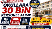 Okullara 30 Bin TYP Personeli Alımı: 81 İlin Kontenjanları Belli Oldu