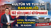 Kültür ve Turizm Bakanlığı 162 sözleşmeli kütüphaneci alacak: KPSS 70, başvurular 2-16 Kasım