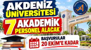 Akdeniz Üniversitesi 7 Akademik Personel Alacak: Başvurular 20 Ekim'e Kadar