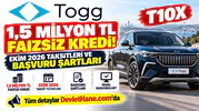 Togg T10X Alacaklara 1,5 Milyon TL Faizsiz Kredi! Ekim 2026 Taksitleri ve Başvuru Şartları