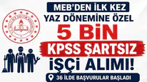 MEB'den İlk Kez Yaz Dönemine Özel 5 Bin KPSS Şartsız İşçi Alımı! 36 İlde Başvurular Başladı
