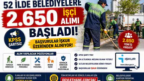 52 İlde Belediyelere KPSS Şartsız 2 Bin 650 İşçi Alımı Başladı! Başvurular İŞKUR Üzerinden Alınıyor