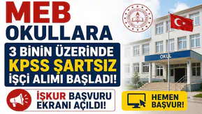 MEB Okullara 3 Binin Üzerinde KPSS Şartsız İşçi Alımı Başladı! İŞKUR Başvuru Ekranı Açıldı