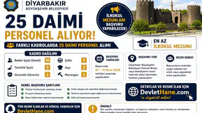Diyarbakır Büyükşehir Belediyesi 25 Daimi Personel Alıyor: İlkokul Mezunları Başvurabilecek