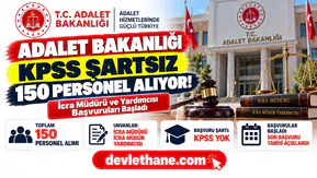 Adalet Bakanlığı KPSS Şartsız 150 Personel Alıyor! İcra Müdürü ve Yardımcısı Başvuruları Başladı