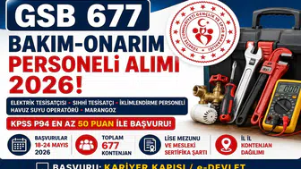 GSB 677 Bakım-Onarım Personeli Alımı Başladı! KPSS 50 Puanla Teknik Personel Alınacak
