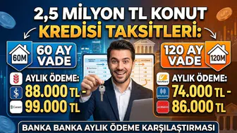 2,5 milyon TL konut kredisi taksitleri: 60 ve 120 ay vadede banka banka aylık ödeme