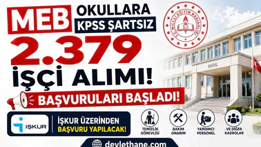 MEB Okullara KPSS Şartsız 2.379 İşçi Alımı Başvuruları Başladı! İŞKUR Üzerinden Başvuru Yapılacak