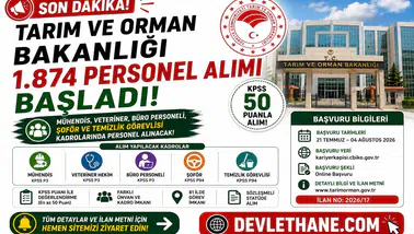Tarım ve Orman Bakanlığı 1.874 Personel Alımı Başladı! KPSS 50 Puanla Mühendis, Veteriner, Büro Personeli, Şoför ve Temizlik Görevlisi Alınacak