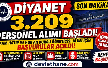 Diyanet 3.209 Personel Alımı Başladı! İmam Hatip ve Kur’an Kursu Öğreticisi Alımı İçin Başvurular Açıldı