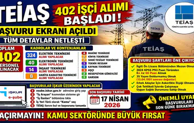 TEİAŞ 402 İşçi Alımı Başladı! Başvuru Ekranı Açıldı, Detaylar Belli Oldu