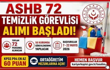 ASHB 72 Temizlik Görevlisi Alımı Başladı! 56 Kurumda Personel İstihdamı Yapılacak: Başvuru Şartları ve Kontenjanlar Açıklandı