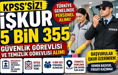 KPSS Şartsız Personel Alımı Başladı! İŞKUR’dan 5 Bin 355 Güvenlik ve Temizlik Görevlisi Alımı