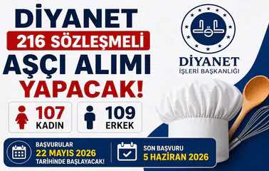 Diyanet 216 Sözleşmeli Aşçı Alımı Yapacak! Başvurular İçin Tarih Açıklandı