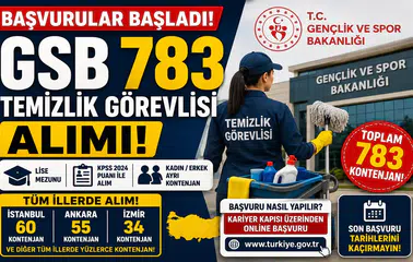GSB 783 Temizlik Görevlisi Alımı Başvuruları Başladı! İşte İllere Göre Tüm Kontenjanlar ve Şartlar
