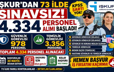 İŞKUR'dan 73 İlde Dev Personel Alımı! KPSS Şartsız 4.334 Güvenlik ve Temizlik Görevlisi Alınacak