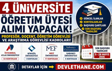 4 Üniversite Akademik Personel Alımı Yapacak! Profesör, Doçent ve Öğretim Görevlisi Kadroları Açıldı