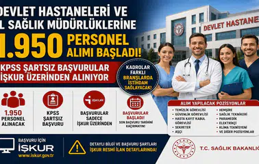 Devlet Hastaneleri ve İl Sağlık Müdürlüklerine 1.950 Personel Alımı Başladı! KPSS Şartsız Başvurular İŞKUR Üzerinden Alınıyor