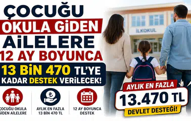 Çocuğu Okula Giden Ailelere 12 Ay Boyunca 13 Bin 470 TL'ye Kadar Destek Verilecek