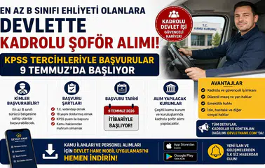 En Az B Sınıfı Ehliyeti Olanlara Devlette Kadrolu Şoför Alımı! KPSS Tercihleriyle Başvurular 9 Temmuz'da Başlıyor