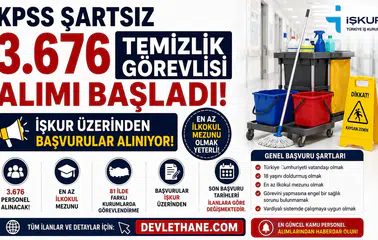 KPSS Şartsız 3.676 Temizlik Görevlisi Alımı Başladı! İŞKUR Üzerinden Başvurular Alınıyor