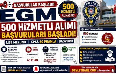 EGM 500 Hizmetli Alımı Başvuruları Başladı! Lise Mezunu KPSS 60 Puanla Başvuru