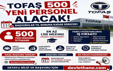Tofaş 500 Yeni Personel Alacak: En Az Lise Mezunu Adaylar İçin Başvurular Yıl Sonuna Kadar Sürecek