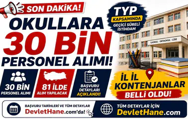 Okullara 30 Bin TYP Personeli Alımı: 81 İlin Kontenjanları Belli Oldu