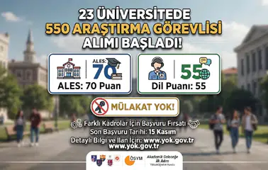 23 Üniversitede 550 Araştırma Görevlisi Alımı Başladı! ALES 70, Dil 55 ve Mülakat Yok