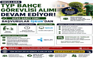 Okullara TYP Bahçe Görevlisi Alımı Devam Ediyor: KPSS Şartı Yok, Başvurular İŞKUR’dan