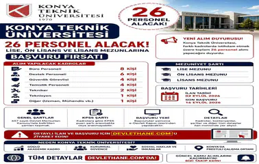 Konya Teknik Üniversitesi 26 Personel Alacak: Lise, Ön Lisans ve Lisans Mezunlarına Başvuru Fırsatı