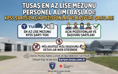 TUSAŞ En Az Lise Mezunu Personel Alımı Başladı: KPSS Şartsız Açık Pozisyonlar ve Başvuru Şartları