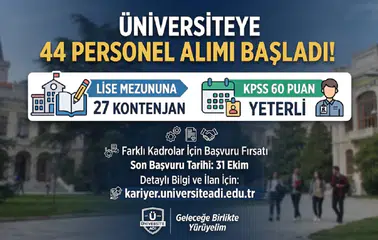 Üniversiteye 44 Personel Alımı Başladı! Lise Mezununa 27 Kontenjan, KPSS 60 Puan Yeterli