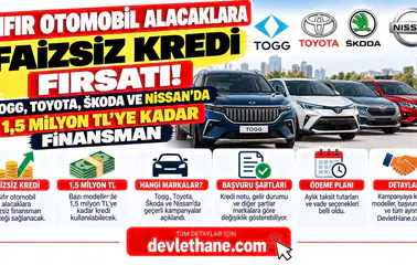Sıfır Otomobil Alacaklara Faizsiz Kredi Fırsatı! Togg, Toyota, Škoda ve Nissan'da 1,5 Milyon TL'ye Kadar Finansman