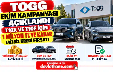 TOGG Ekim Kampanyası Açıklandı: T10X ve T10F İçin 1 Milyon TL’ye Kadar Faizsiz Kredi Fırsatı