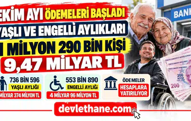 Ekim Ayı Yaşlı ve Engelli Aylıkları Hesaplara Yatırıldı: 1 Milyon 290 Bin Kişiye 9,47 Milyar TL