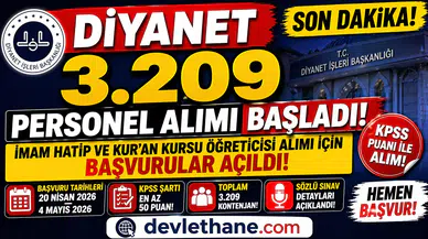 Diyanet 3.209 Personel Alımı Başladı! İmam Hatip ve Kur’an Kursu Öğreticisi Alımı İçin Başvurular Açıldı