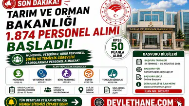 Tarım ve Orman Bakanlığı 1.874 Personel Alımı Başladı! KPSS 50 Puanla Mühendis, Veteriner, Büro Personeli, Şoför ve Temizlik Görevlisi Alınacak