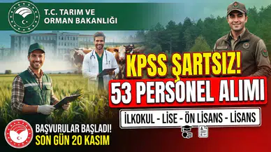 Tarım ve Orman Bakanlığı KPSS Şartsız 53 Personel Alacak: İlkokul, Lise, Ön Lisans ve Lisans Kadroları Açıldı