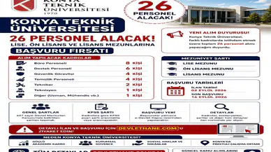 Konya Teknik Üniversitesi 26 Personel Alacak: Lise, Ön Lisans ve Lisans Mezunlarına Başvuru Fırsatı