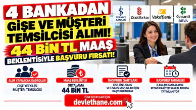 4 Bankadan Gişe ve Müşteri Temsilcisi Alımı! 44 Bin TL Maaş Beklentisiyle Başvuru Fırsatı