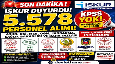 KPSS’siz Dev Alım Başladı! ASHB, DSİ, MEB, OGM, Jandarma ve Sağlık Bakanlığı 5578 İUP Personel Alımı Yapıyor