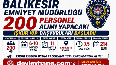 Balıkesir Emniyet Müdürlüğü 200 Personel Alımı Yapacak! İŞKUR İUP Başvuruları Başladı