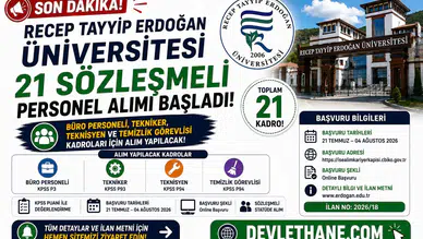 Recep Tayyip Erdoğan Üniversitesi 21 Sözleşmeli Personel Alımı Başladı! Büro Personeli, Tekniker, Teknisyen ve Temizlik Görevlisi Alınacak