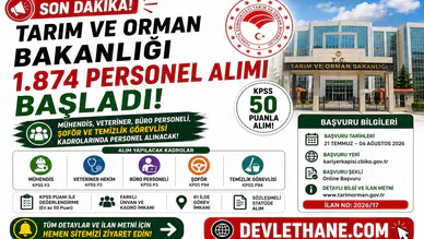 Tarım ve Orman Bakanlığı 1.874 Personel Alımı Başladı! KPSS 50 Puanla Mühendis, Veteriner, Büro Personeli, Şoför ve Temizlik Görevlisi Alınacak